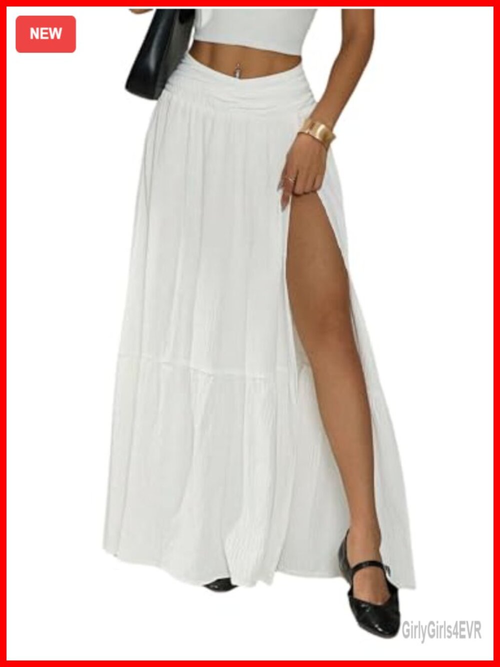 High Waist Ruffle Hem Maxi Skirt Split Thigh Long Beach Skirt